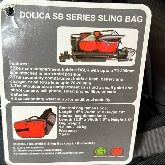 Dolica SB Sling Bag‎ Backpack for DSLR Black Gray - Picture 12 of 13